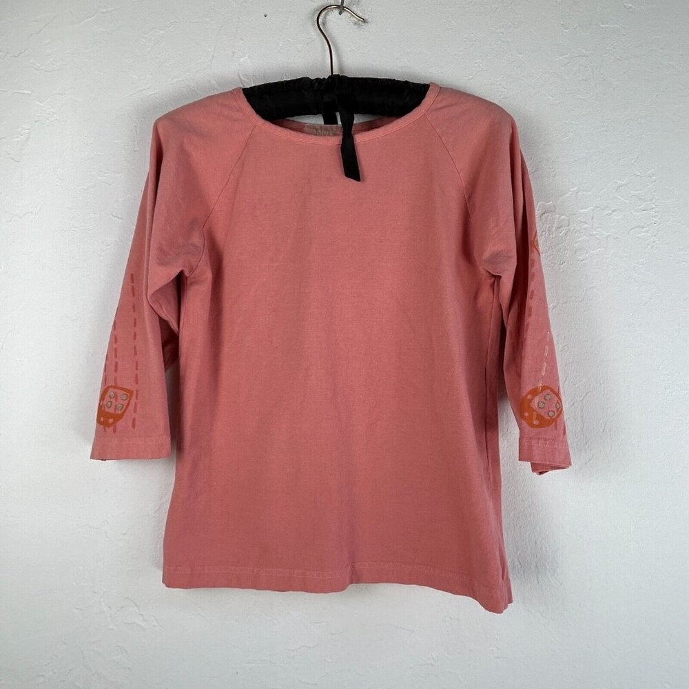 Blue Fish Womens Boat Neck Hand Printed 3/4 Sleeve Top Size 1 Peach 3/4 Sleeve